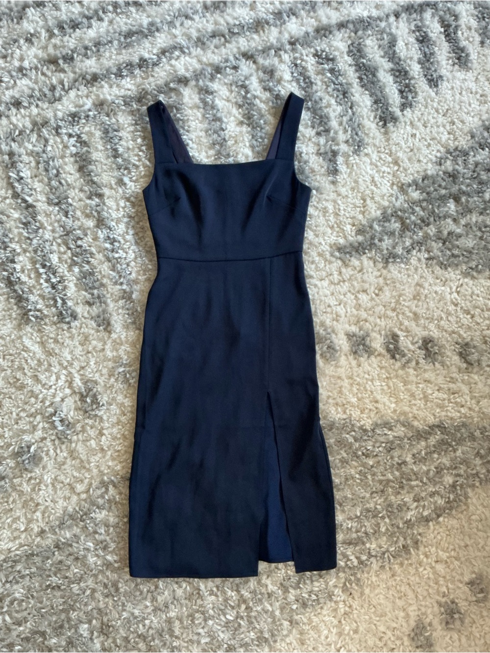 Babaton Navy Square-Neck Midi Dress with Front Slit